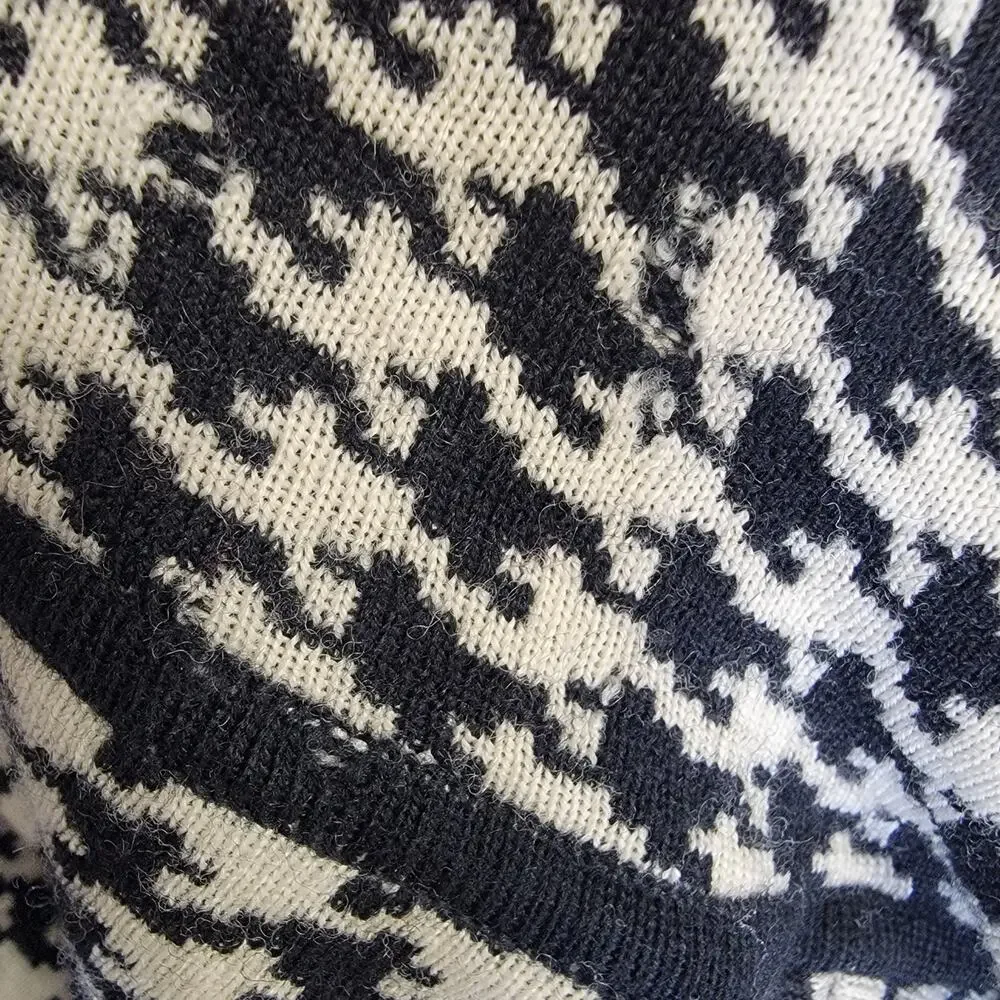 Kate Hill Italian Merino Wool black ivory cream Houndstooth‎ stretchy blazer med